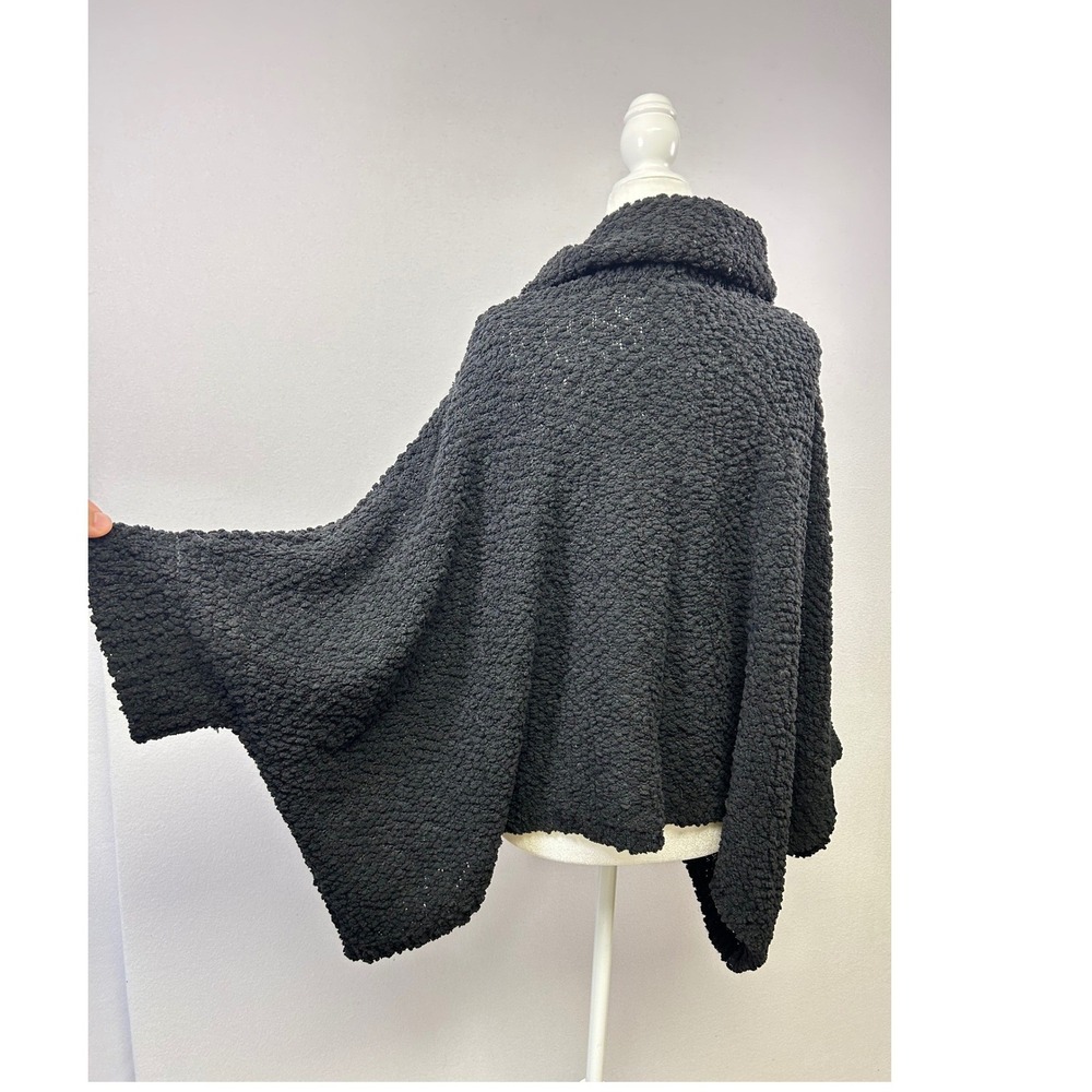 Pink Rose Poncho Sweater Women Medium Black Popcorn Knit Cowl Neck Cape - Picture 10 of 10